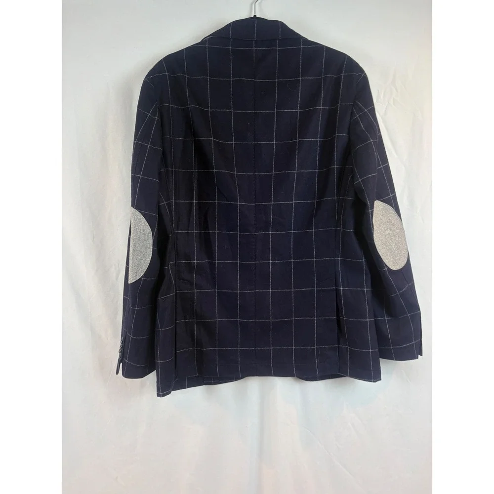 L.B.M. 1911 Italy Navy Blue Windowpane Virgin Wool Blazer Elbow Patches 52R 2892